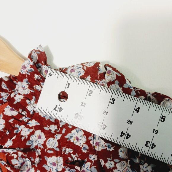 INA, NWT, Mini Dress, MED, Rust Floral Print Ruffle Accents 3/4 Sleeve Feminine - Picture 13 of 16